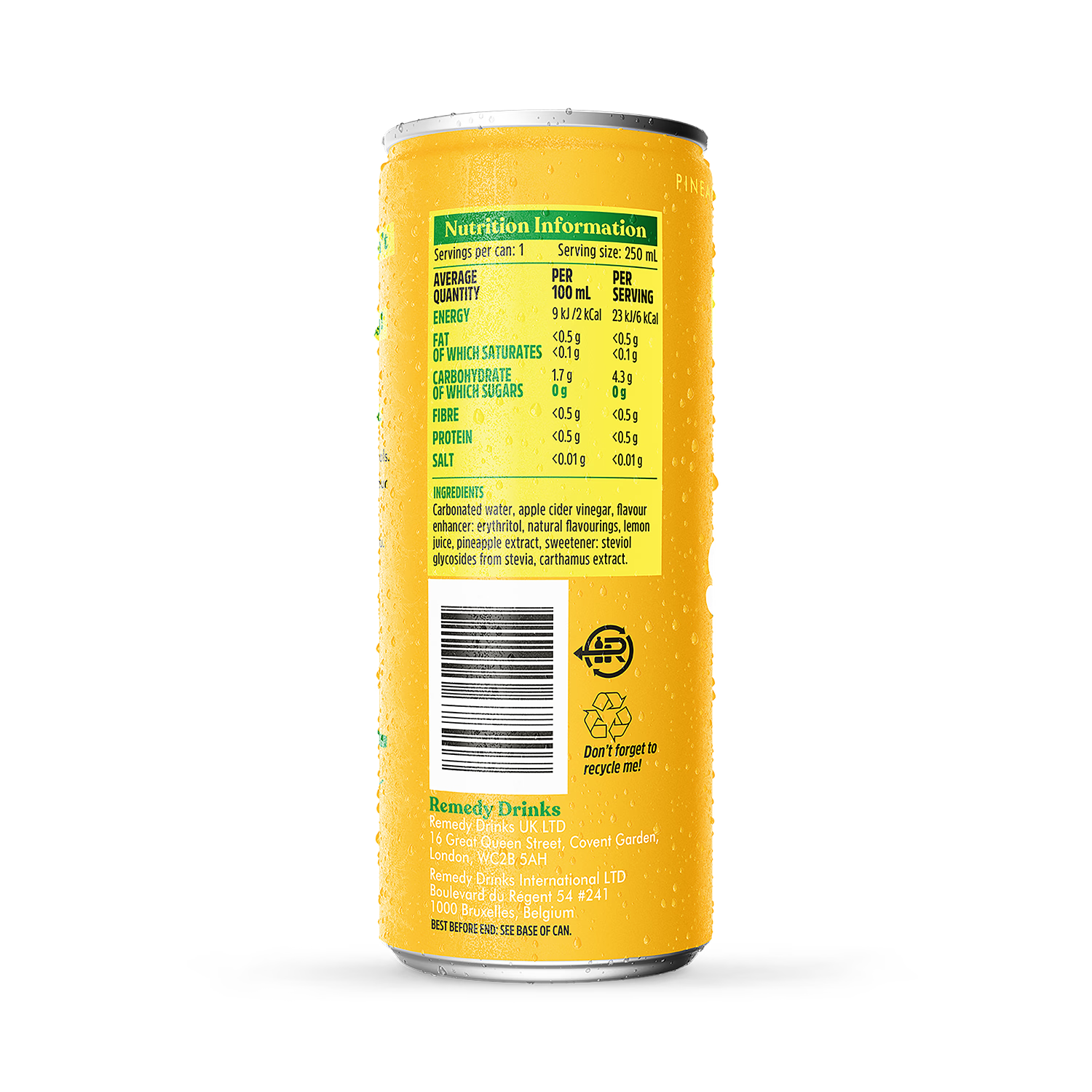 Remedy Sodaly pineapple sugar free drink 250ml - British product