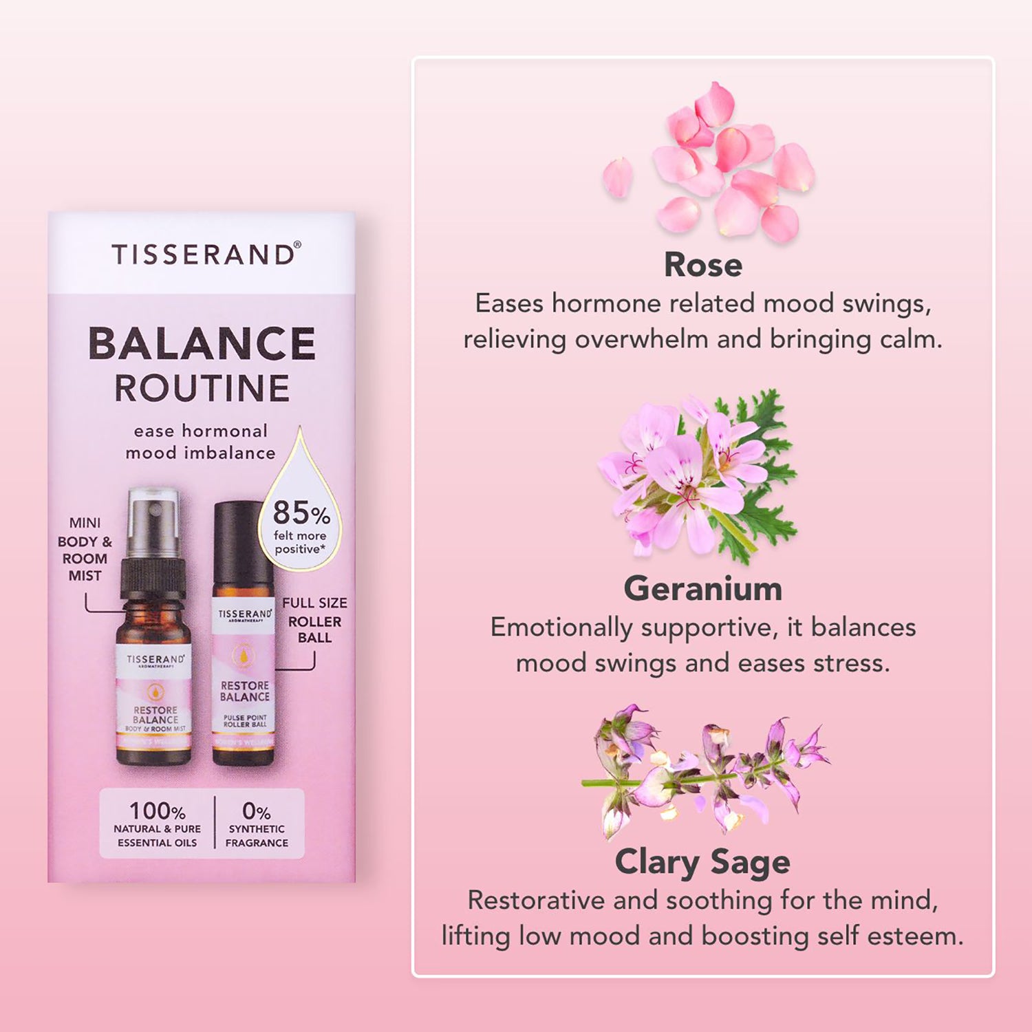 Tisserand Restore Balance Routine Kit roller ball and mist - British product