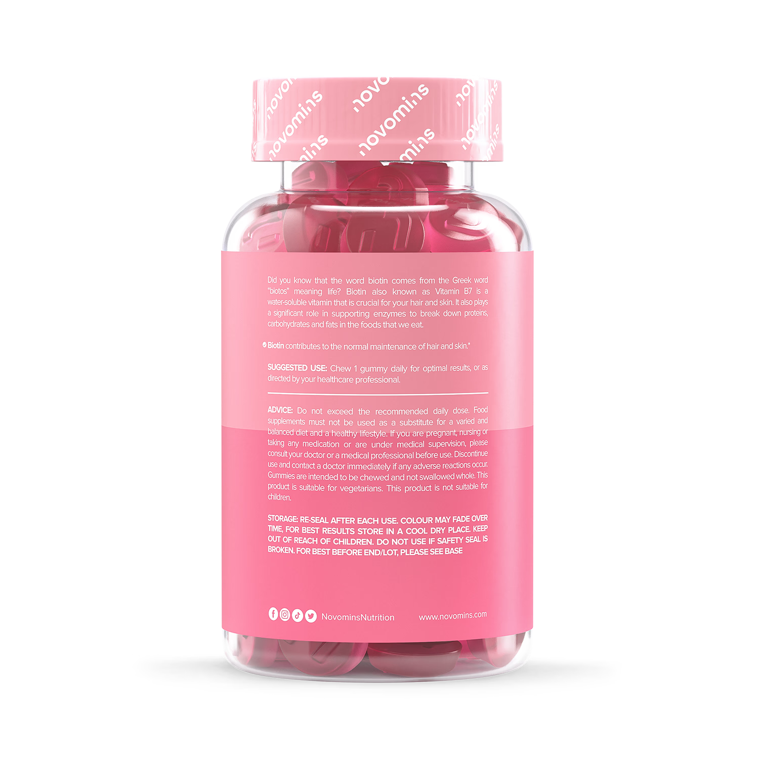 Novomins biotin gummies peach flavoured 60 gummies, imported from the UK