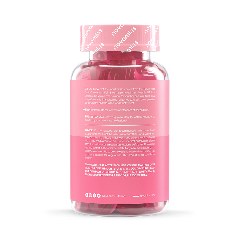 Novomins biotin gummies peach flavoured 60 gummies, imported from the UK