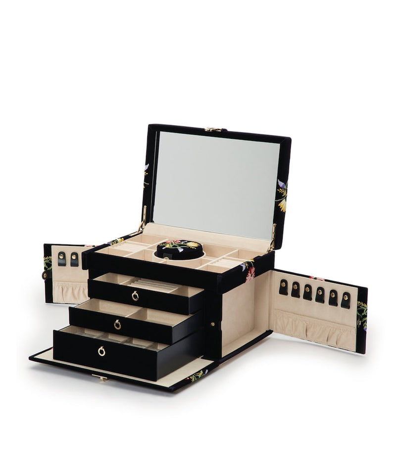 WOLF Large Zoe jewellery box in mink velvet with compartments, UK version
