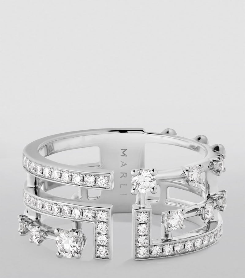 Marli New York asymmetric 18kt white gold diamond ring - British product