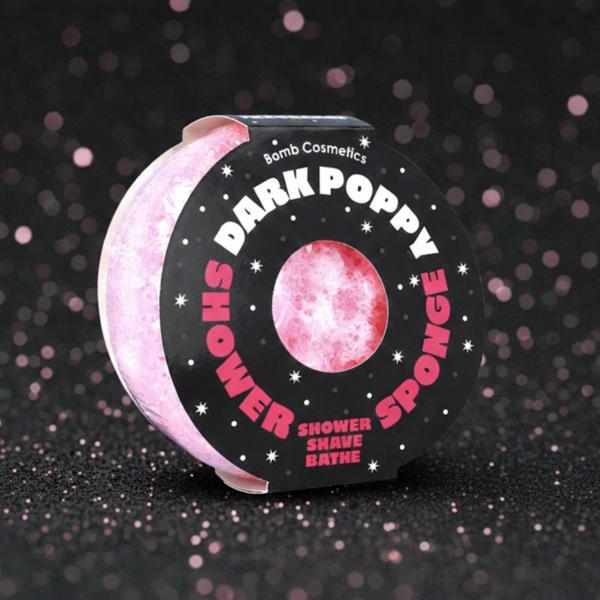 Bomb Cosmetics Dark Poppy exfoliating body buffer sponge, UK version
