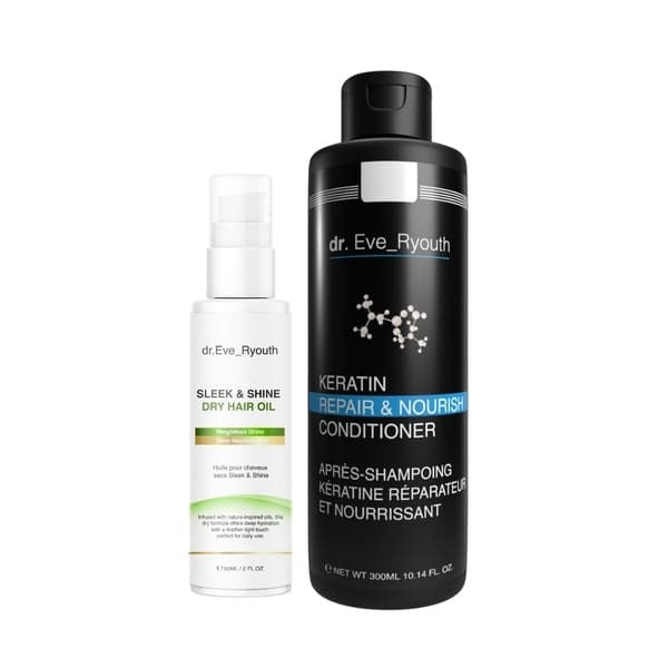 Dr Ever keratin conditioner and sleek shine hair oil set (British brand)