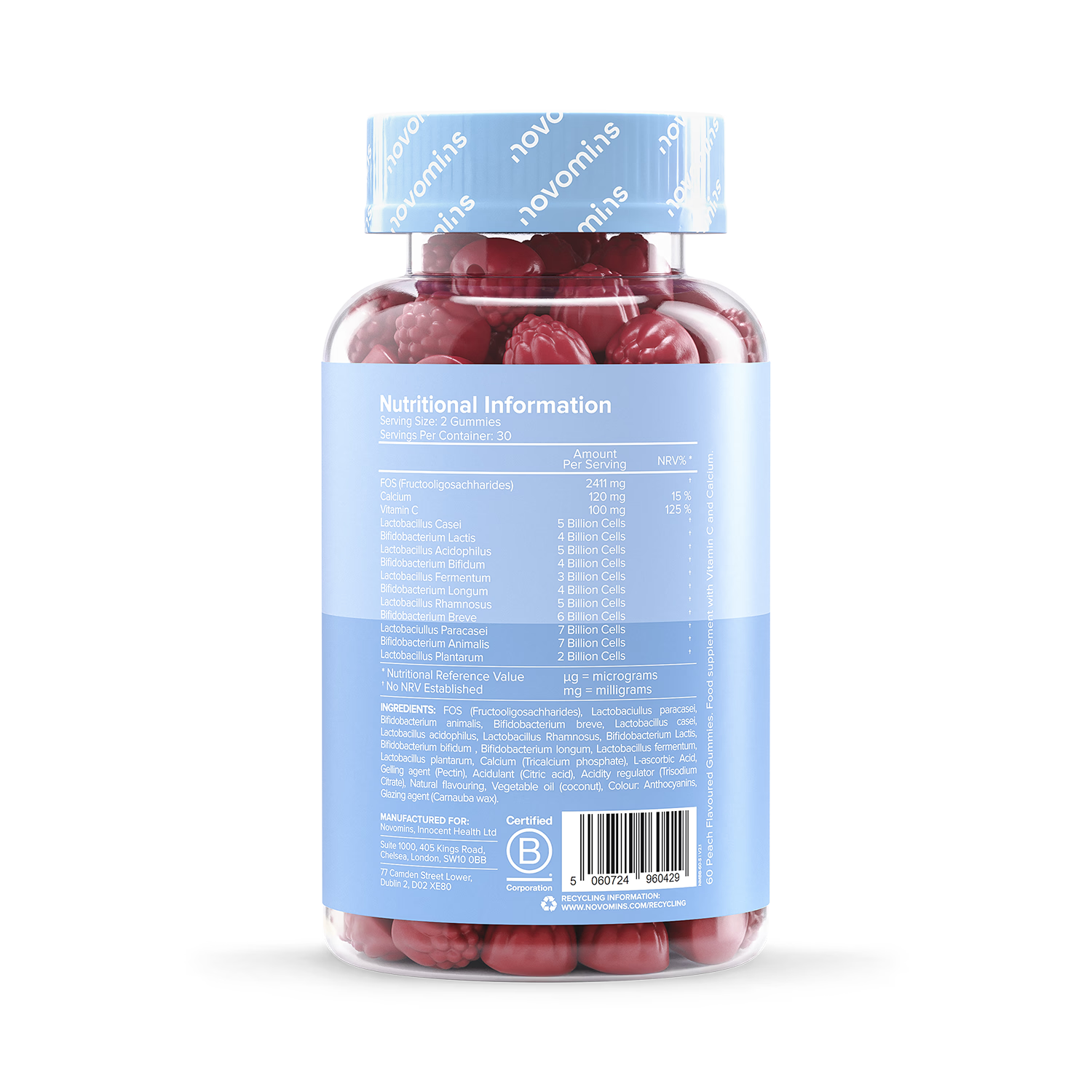 Novomins Bio-Bac peach gummies 60 pieces, imported from the UK