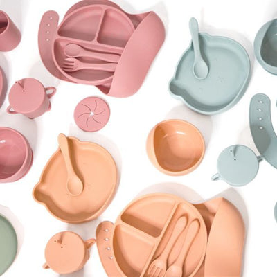 BLW Essentials Silikon Saug-Teller und Löffel Set Bär Baby Entwöhnungszubehör