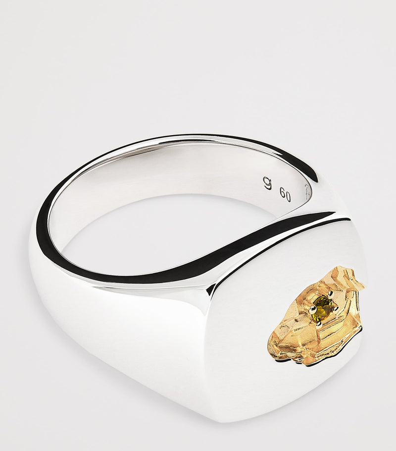 Tom Wood sterling silver and tourmaline mined signet ring (British brand)