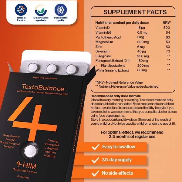 4HIM TestoBalance testosterone supplement 60 tablets, UK version