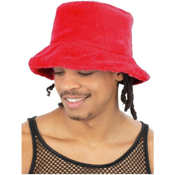 Smiffys 90s red fur bucket hat (British brand)