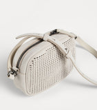 Brunello Cucinelli Kids suede laser cut-out cross-body bag, imported from the UK