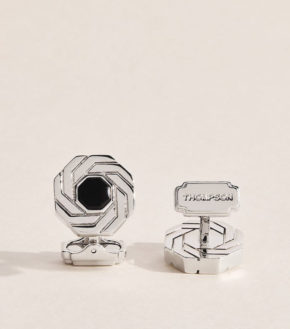 Tateossian Thompson Onyx Achteck Manschettenknöpfe, importiert aus dem Vereinigten Königreich