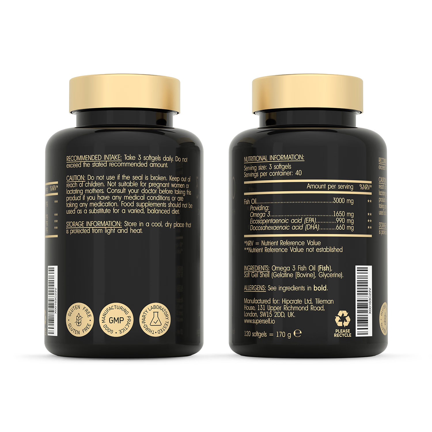 SuperSelf Omega-3 fish oil 3000mg triple strength 120 softgels - British product