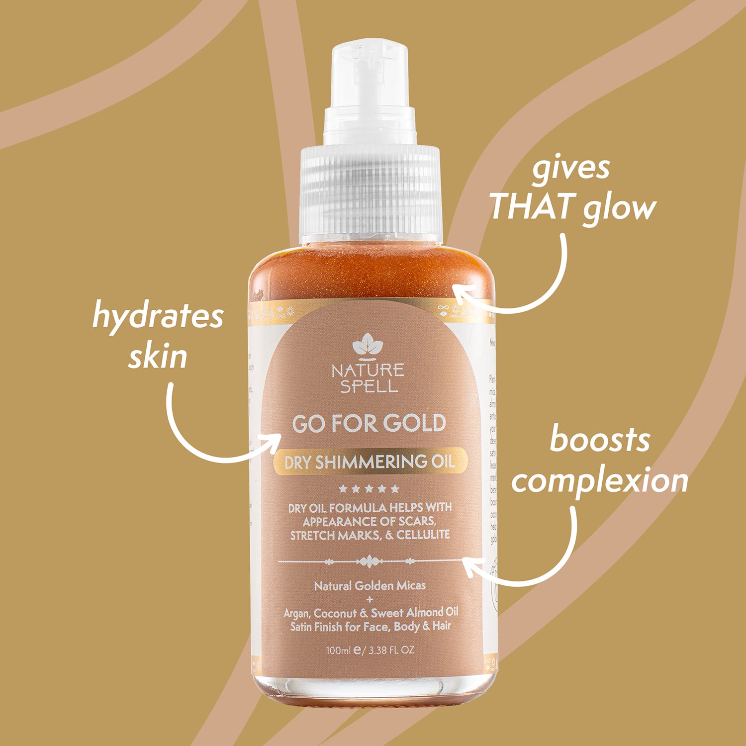 Nature Spell Go For Gold shimmering oil 100ml, imported from the UK