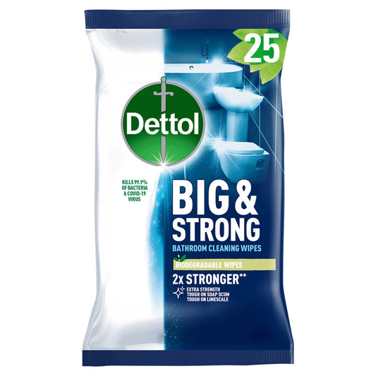 Dettol Big & Strong Antibacterial Biodegradable Bathroom Cleaning Wipes x25 Accessories & Cleaning ASDA   