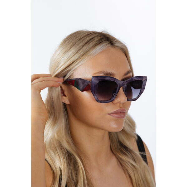SVNX square cat-eye sunglasses in purple multi with grey lens, UK version