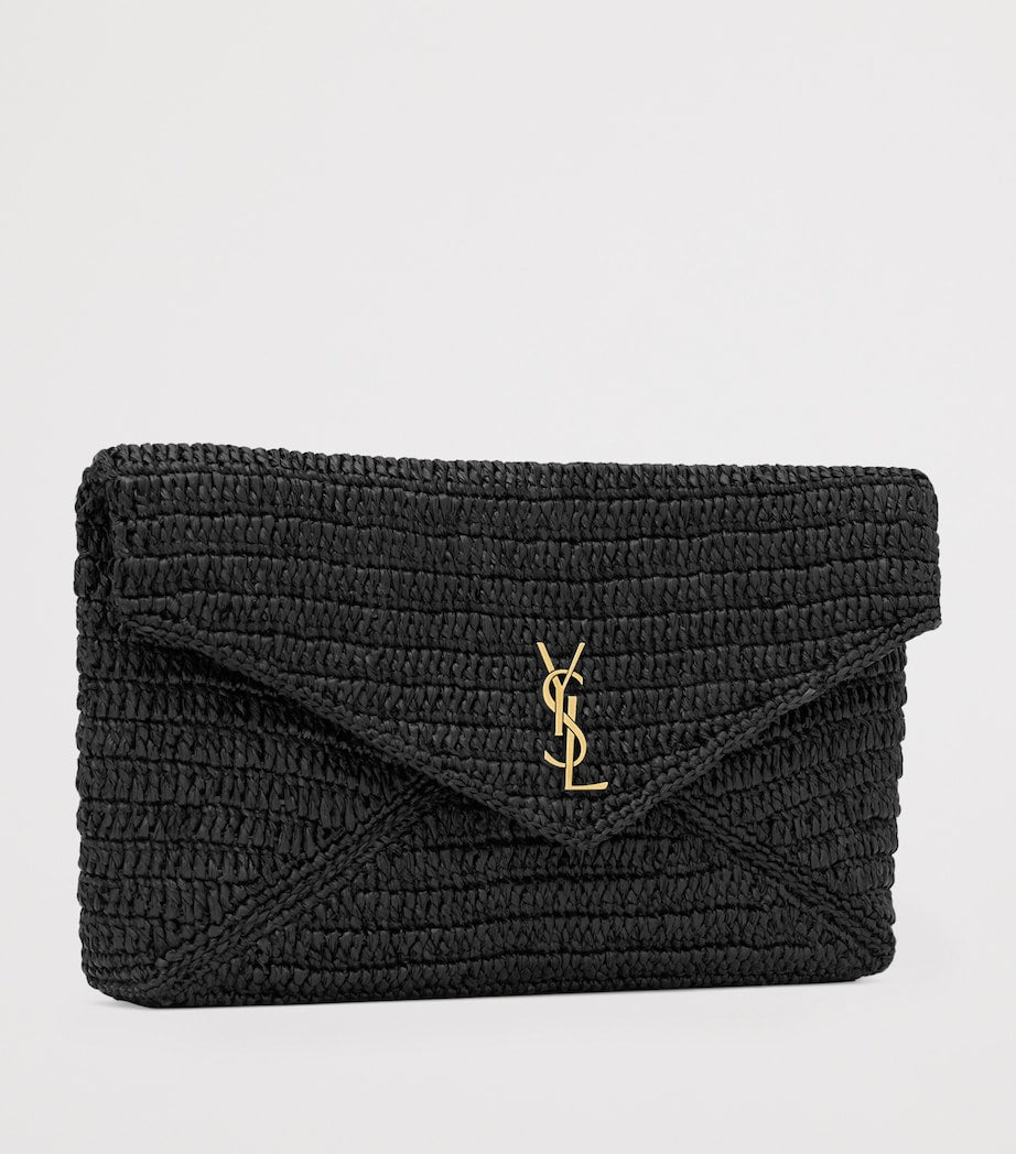 Saint Laurent Cassandre raffia envelope pouch, imported from the UK