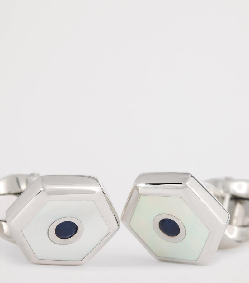 Deakin & Francis sterling silver sapphire mother-of-pearl cufflinks, UK version
