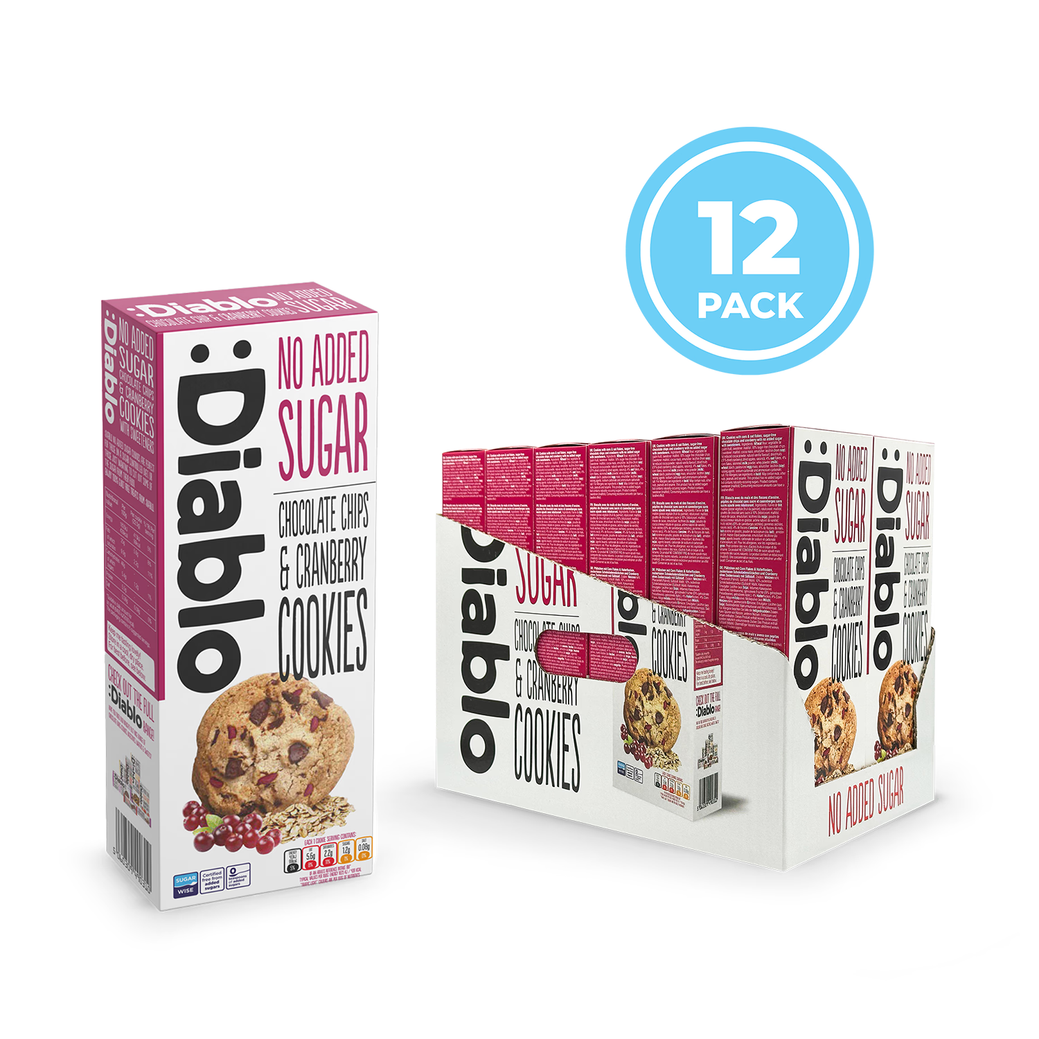 Diablo no added sugar chocolate chip and cranberry cookies 135g (British brand)