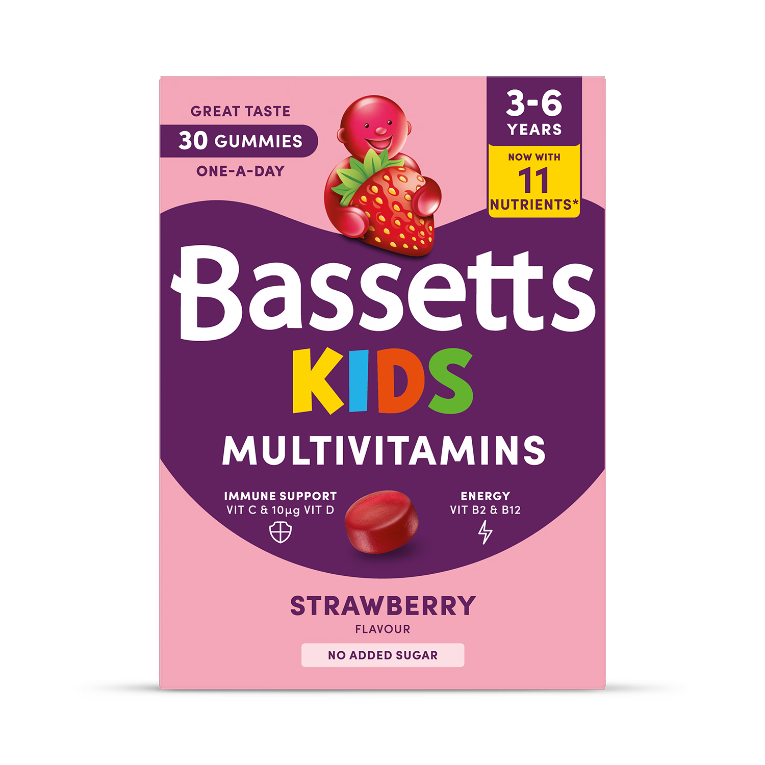 Bassetts Kids Multivitamins strawberry gummies 30 count, imported from the UK