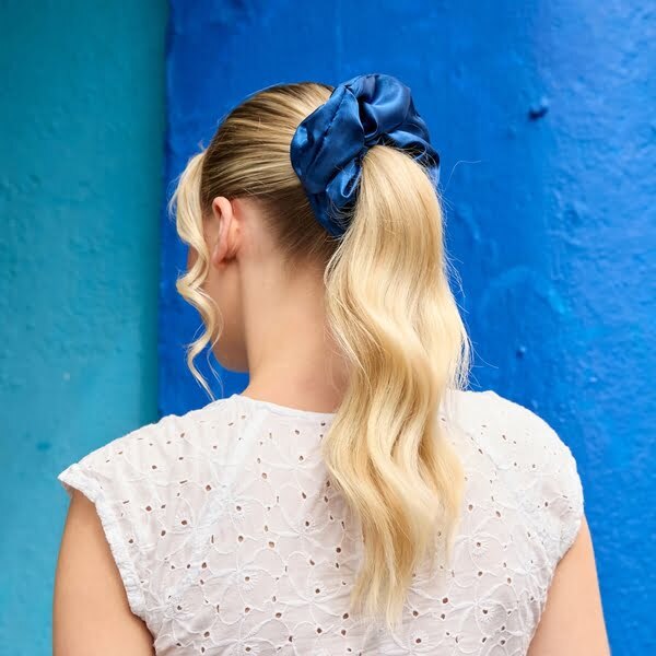 Silver Cloud oversized satin scrunchie Santorini Navy (British brand)
