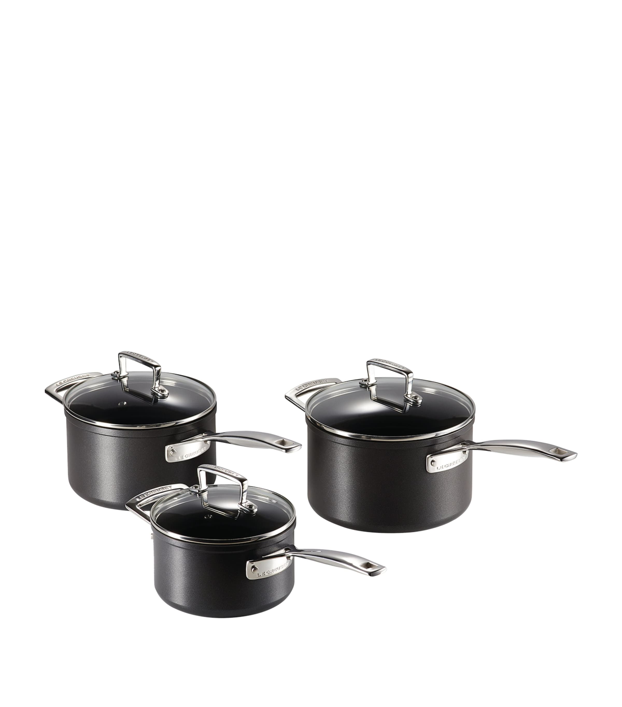 Le Creuset toughened non-stick sauce pans set of 3, UK version
