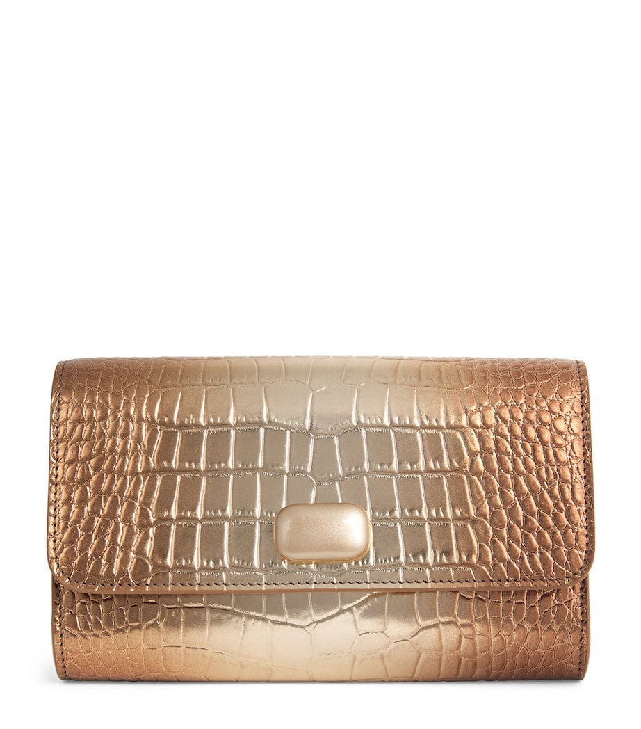 Jeffrey Levinson leather croc-embossed clutch bag compact UK version