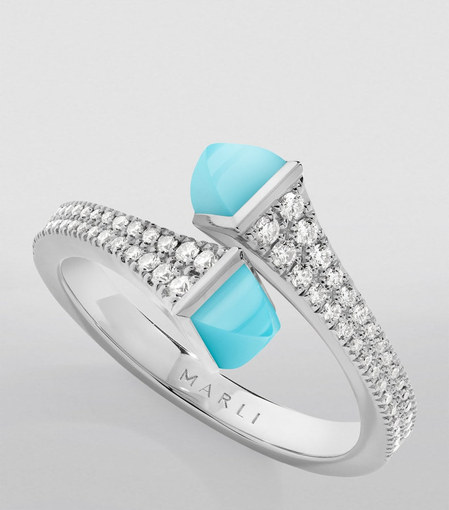 Marli New York ring with diamonds and sea blue chalcedony (British brand)