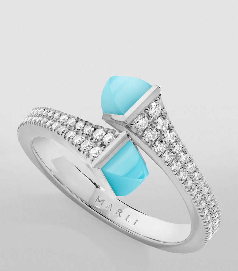 Marli New York ring with diamonds and sea blue chalcedony (British brand)