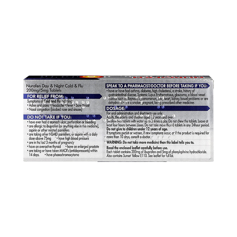 Nurofen Cold & Flu Day & Night 16 Tablets, imported from the UK