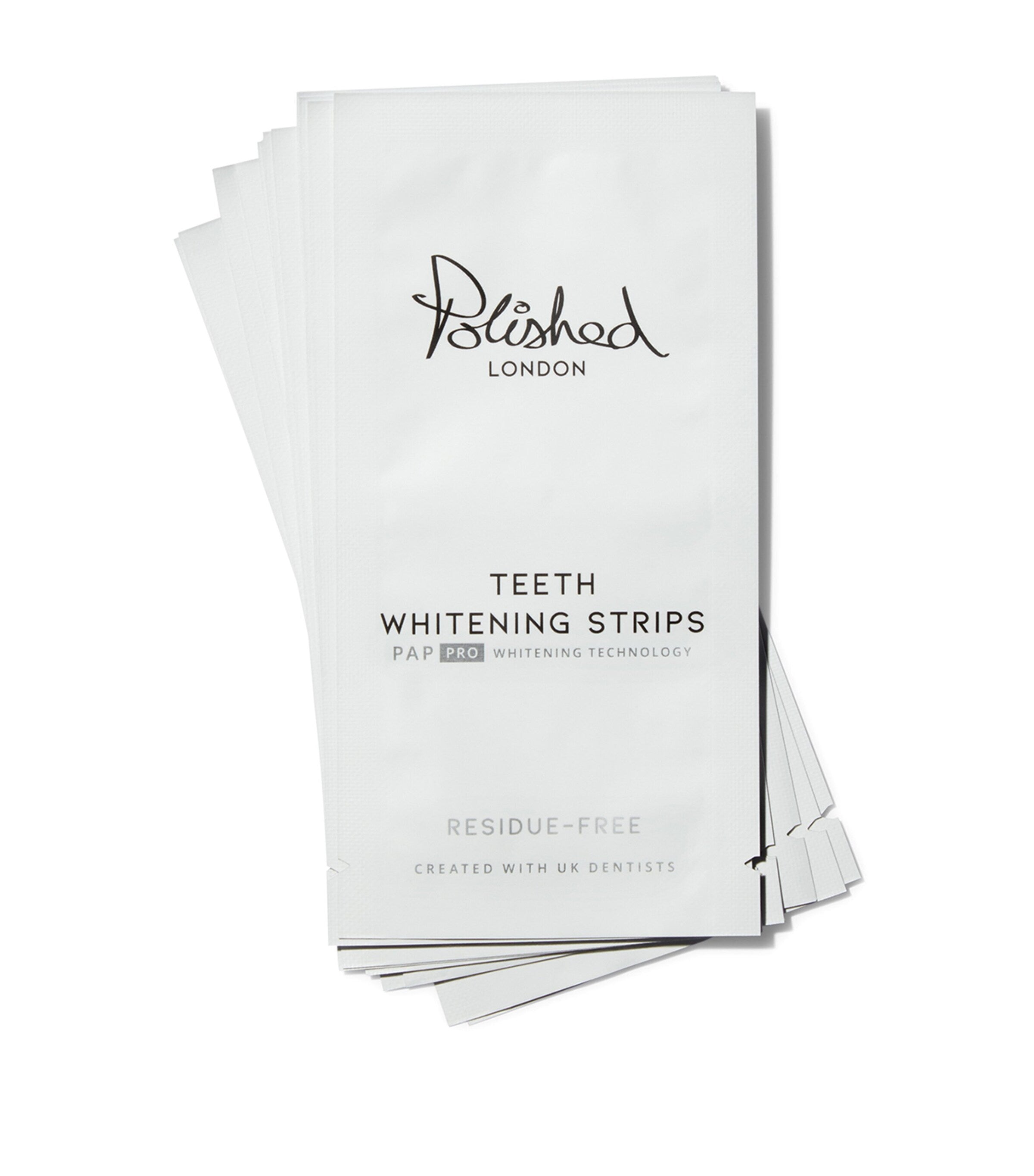 Polished London teeth whitening strips, imported from the UK
