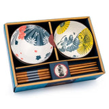 Flower pattern ceramic rice bowl and chopstick set - British product