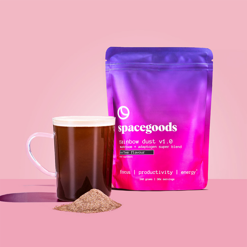 Spacegoods Rainbow Dust coffee superfood powder 240g, imported from the UK