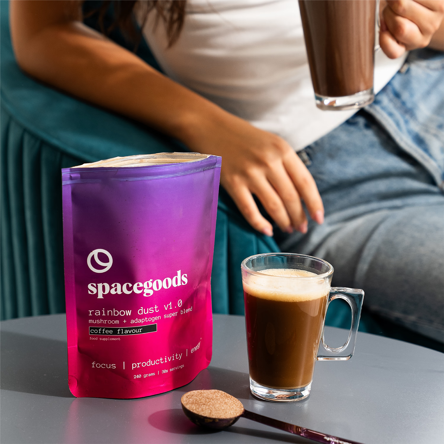 Spacegoods Rainbow Dust coffee superfood powder 240g, imported from the UK