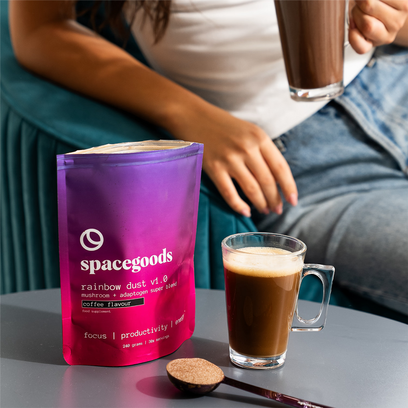 Spacegoods Rainbow Dust coffee superfood powder 240g, imported from the UK