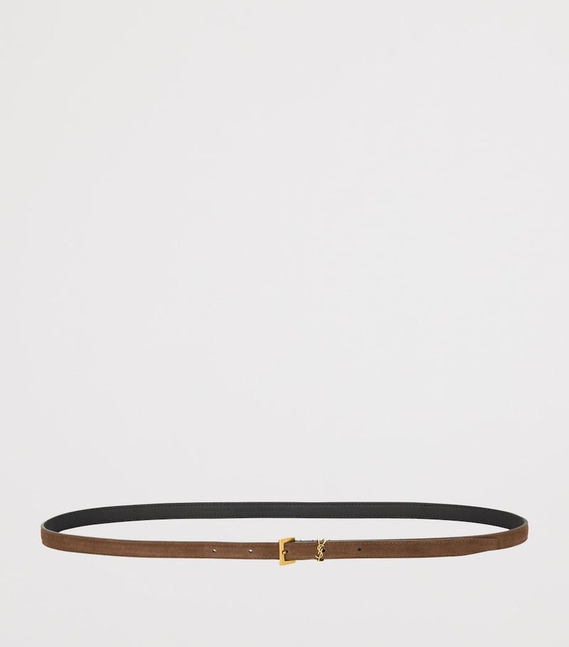 Ceinture fine Cassandre en cuir de veau Saint Laurent, version UK