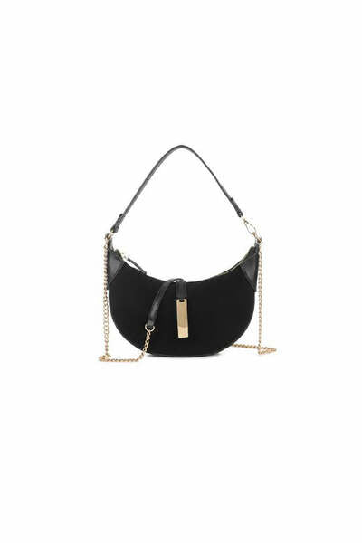 SVNX crescent shoulder bag black faux suede, UK version