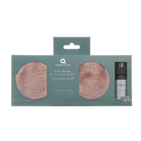 Aroma Home pink faux fur eye mask lavender pillow spray 35ml (British brand)