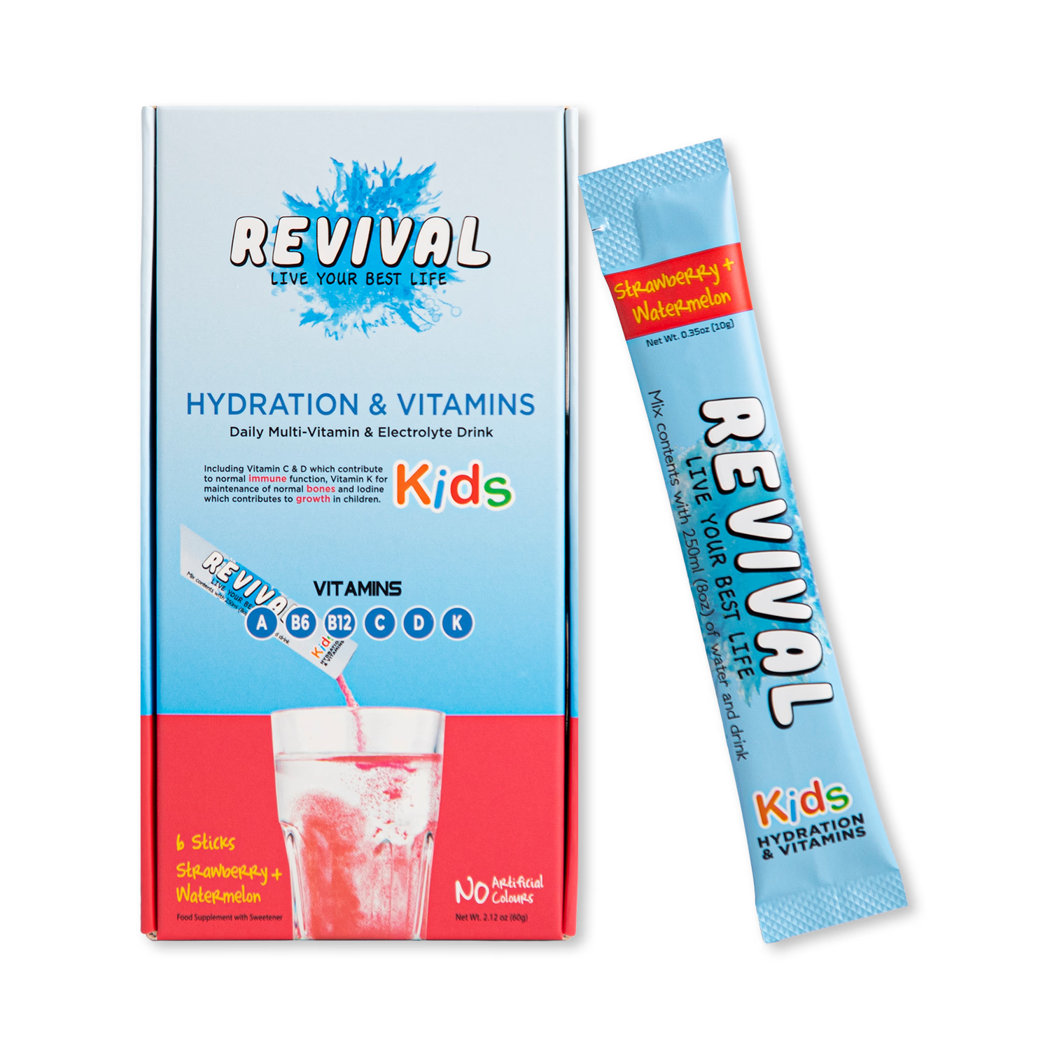Revival kids multivitamin drink strawberry watermelon 6 sachets, UK version