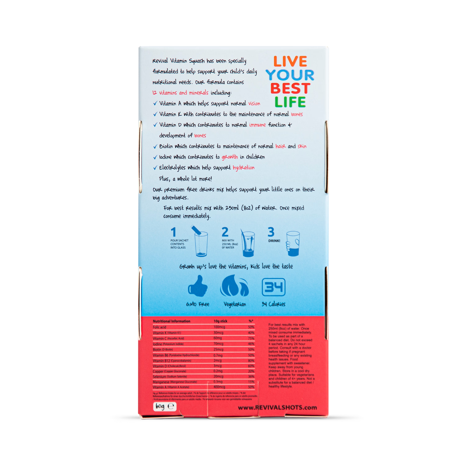 Revival kids multivitamin drink strawberry watermelon 6 sachets, UK version