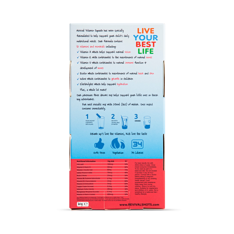 Revival kids multivitamin drink strawberry watermelon 6 sachets, UK version