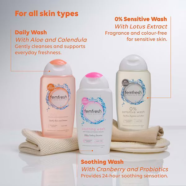 Femfresh Active Soothing Wash 6x250ml bottles - British product