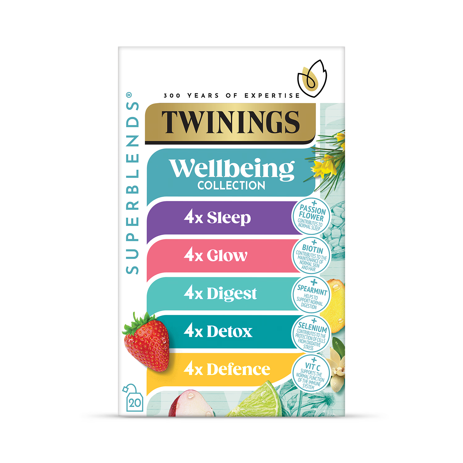 Twinings SuperBlends Wellbeing Collection teabags 20 pack (British brand)