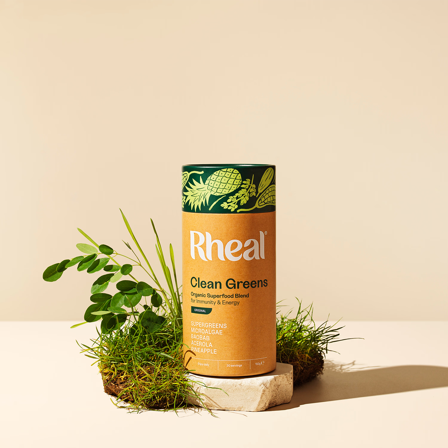 Rheal Superfoods Clean Greens organic greens powder 150g, imported from the UK