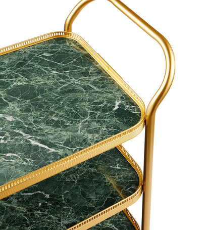 Harrods Kaymet Green Marble Three-Tiered Serving Trolley- Buy online at McGrocer