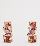 Suzanne Kalan Frenzy huggie earrings in rose gold with diamond and pink sapphire (British brand)
