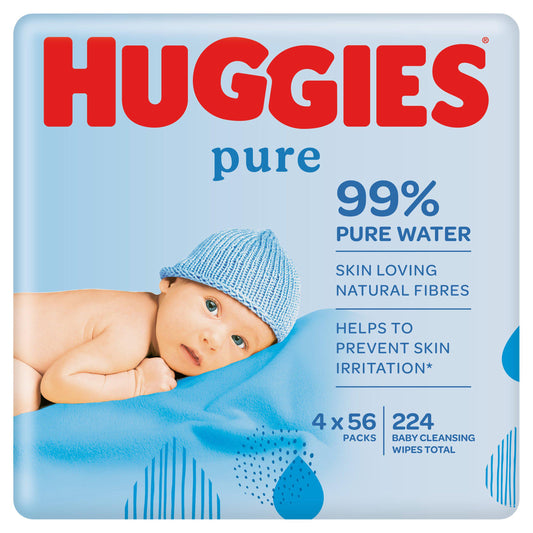 Huggies Pure Sensitive Newborn Wet Baby Wipes, 99% Water - 4 Pack (4 x 56 Wipes) baby wipes Sainsburys   