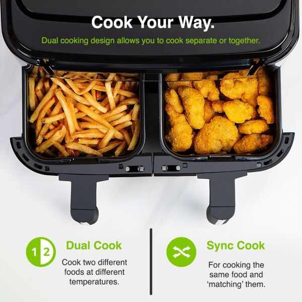 VonShef dual air fryer 9L with liners (British brand)