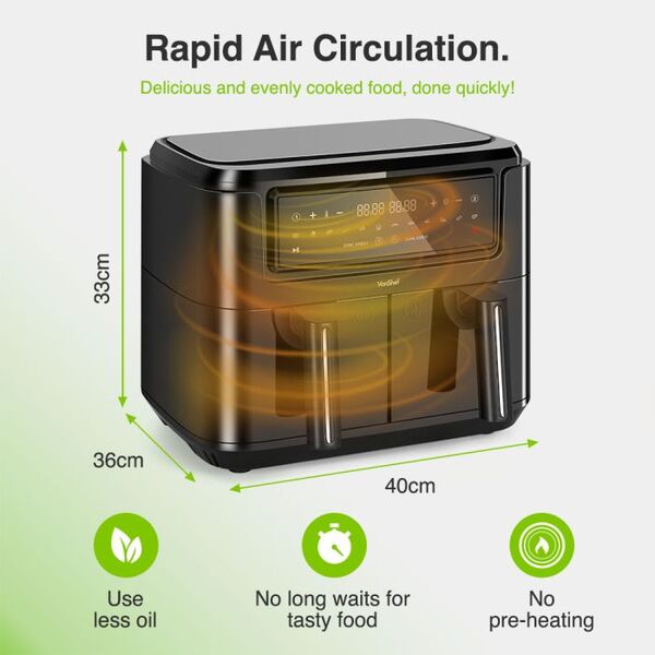 VonShef dual air fryer 9L with liners (British brand)