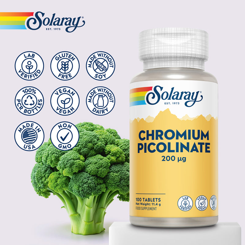 Solaray Chromium Picolinate 200mcg 100 capsules (British brand)