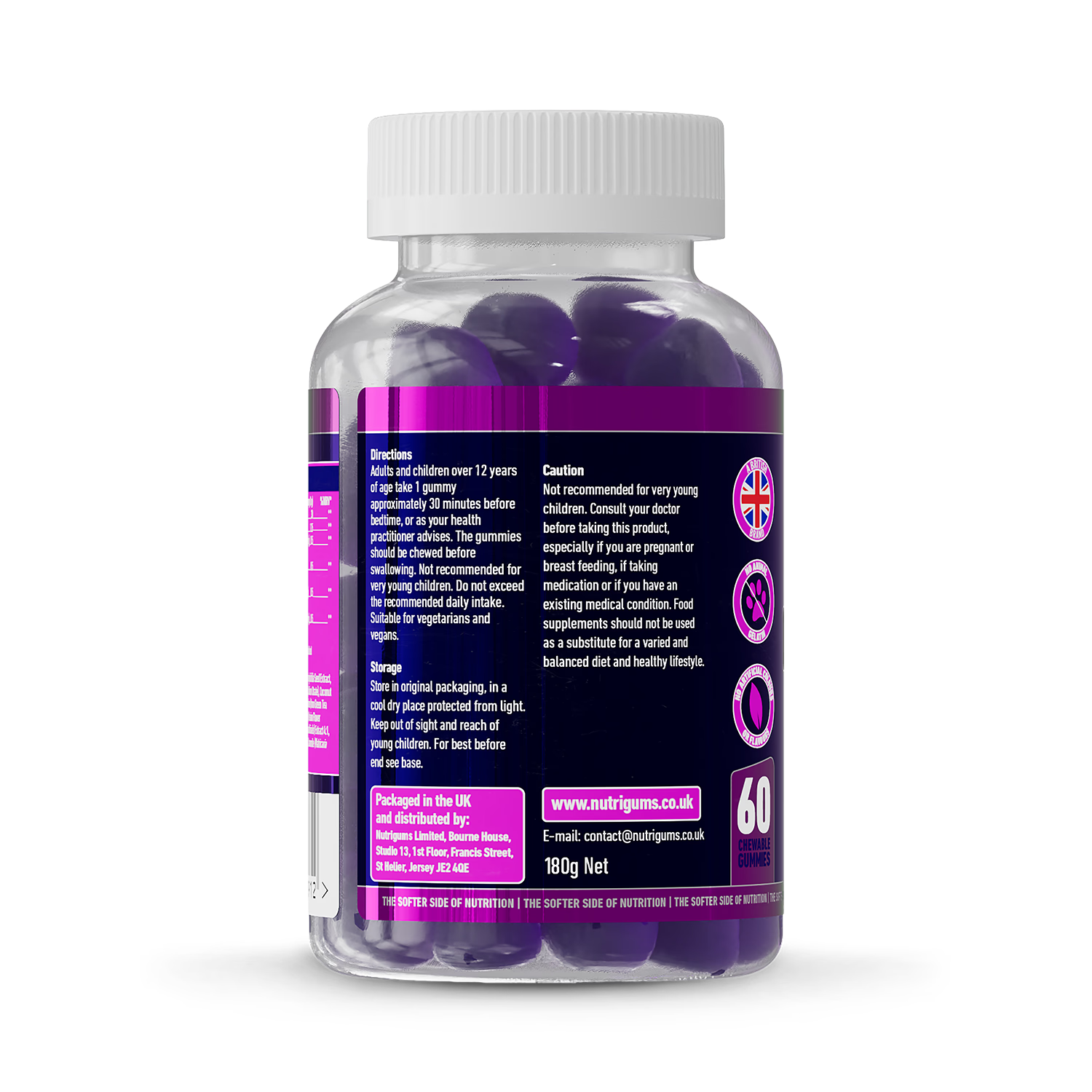Nutrigums Night Time Complex sleep gummies 60 count, imported from the UK